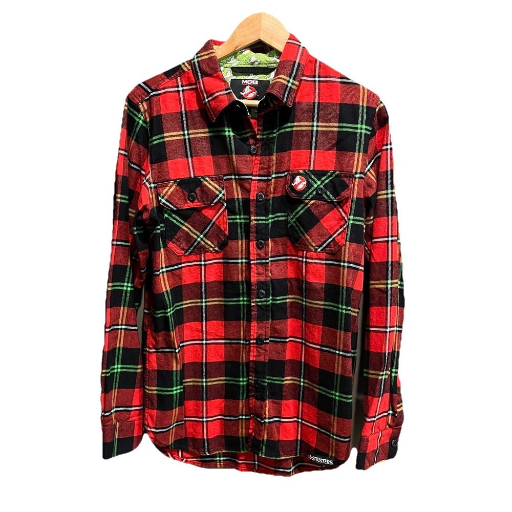 Ghostbusters Middle of Beyond Red Plaid Men's Casual Button‎ Down Shirt Size S